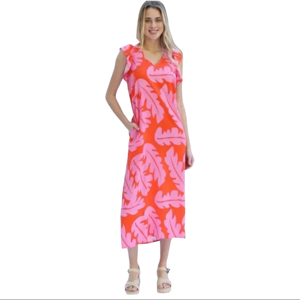 Vibrant Pink and Orange Midi Dress